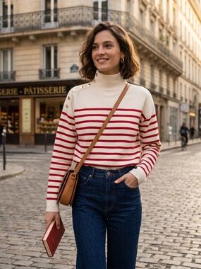 MAJE Montauban jumper turtleneck sailor sweater striped wool blend Size 1 Small